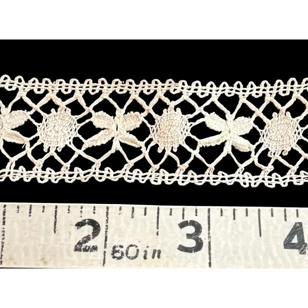 Vintage Handmade Bobbin Lace Trim Insertion Ecru Cotton 1in Wide 60in 1.6 Yards